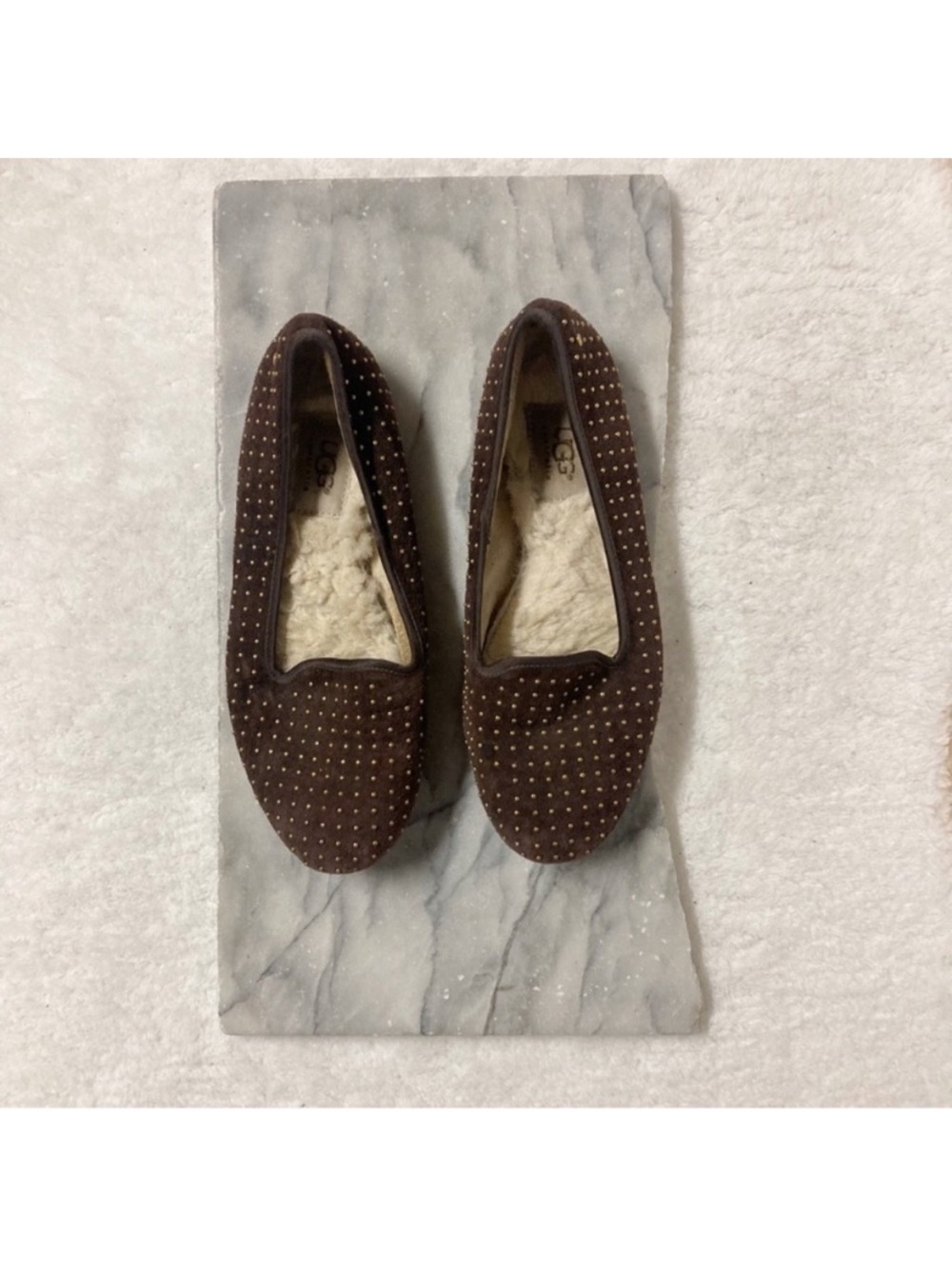 UGG Australia Ansley Studded Suede Shearling Moccasin Loafer Flats Brown Size 6
